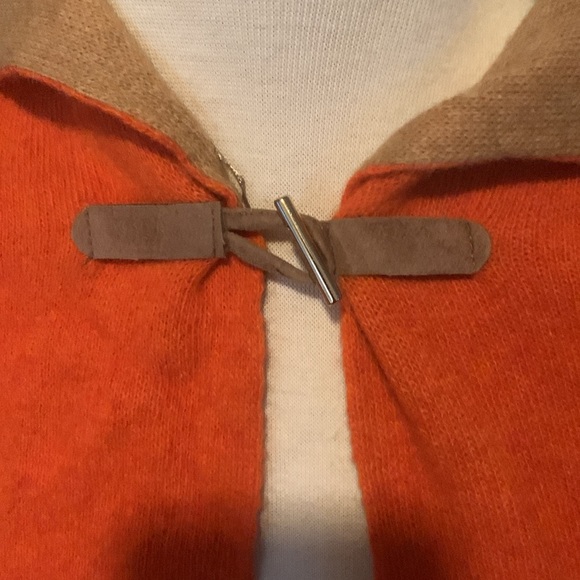 A. Ida for Anthropologie Italian Wool Blend Orange Tan Hooded Cardigan Sweater - Picture 4 of 7